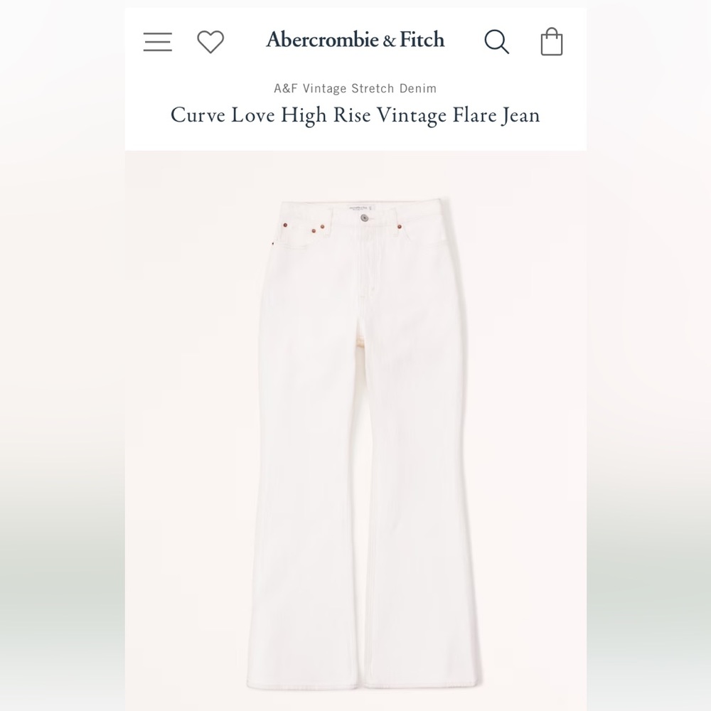Abercrombie Curve Love Vintage High Rise 70s Flare White Jeans